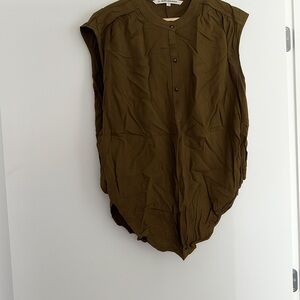 RACHEL Rachel Roy Green Sleeveless Muscle Tee with Mandarin Collar